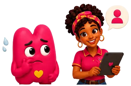 Lina consulte un profil client sur sa tablette pendant que Mo s'inquiète