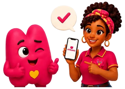 Lina montre l'application Atoumo sur son téléphone, Mo approuve d'un pouce levé